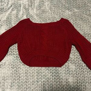 This is a cute burgundy sweater crop top. Great for the fall season!